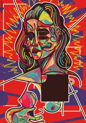 N123 Portrait of a woman with naked titties and probably on acid / Poster